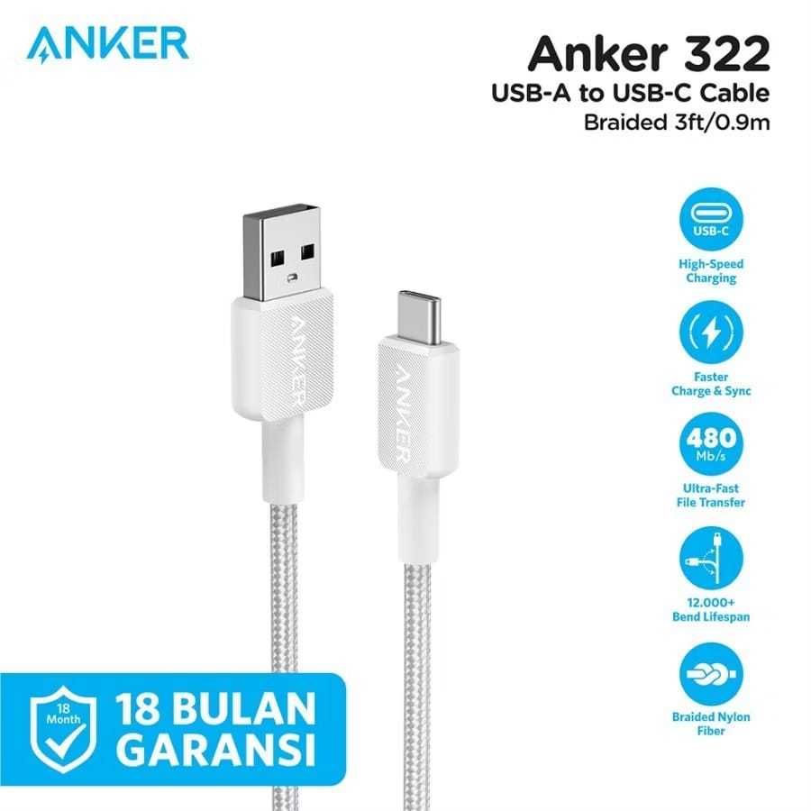 Anker 322 USB-A ถึง USB-C 3ft สายชาร์จแบบถัก A81H5