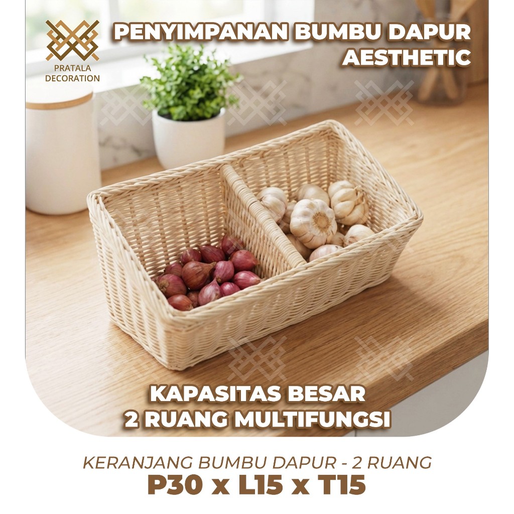 MERAH PRATALA 2-COMPANY AESTHETIC RATTAN KITCHEN SPICE RACK ตะกร้าสําหรับ ONIONS และ CHILI P30 X W15