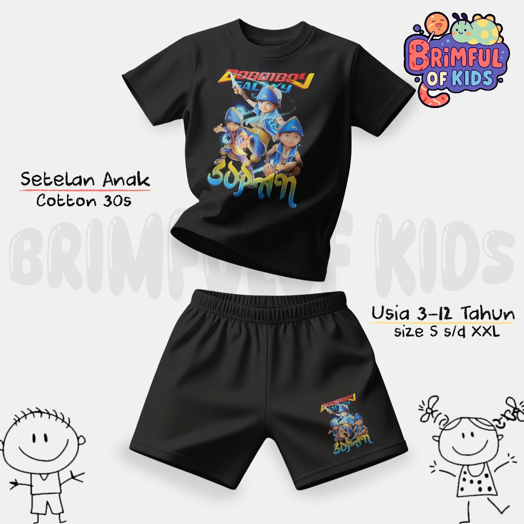 ชุดเสื้อยืดเด็ก Bobiboy Galaxy Polite Baraju / ชุดกางเกงขาสั้นเด็ก Bobi Boy Galaxy Polite