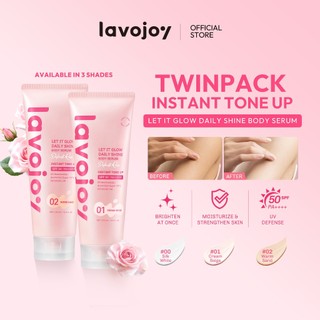 [TONE UP TWINPACK] Lavojoy Let It Glow Daily Shine Body Serum Instant Tone Up Delicate Rose with SPF 50PA++++ | Body Serum untuk Perlindungan Sinar UV | Mencerahkan Seketika & Melembapkan Kulit dengan 3% Niacinamide + Australian Super VC + Ceramide + HA