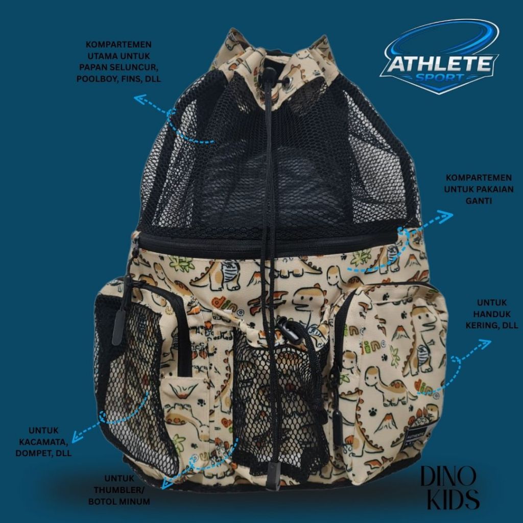 ATHLETE - Dino kids Mesh Swimming Bag