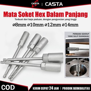 CASTA Mata Soket Hex Panjang 150mm Baja Chrome Vanadium Nut Driver Impact Untuk Bor Listrik Obeng Tembak 8mm 10mm 12mm 14mm
