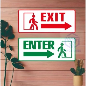 ใช่ ป้ายป้อนและทางออกอะคริลิค | Enter & Exit Plaque Acrylic Material ขนาด 22x9cm| ป้ายเส้นทางอพยพ