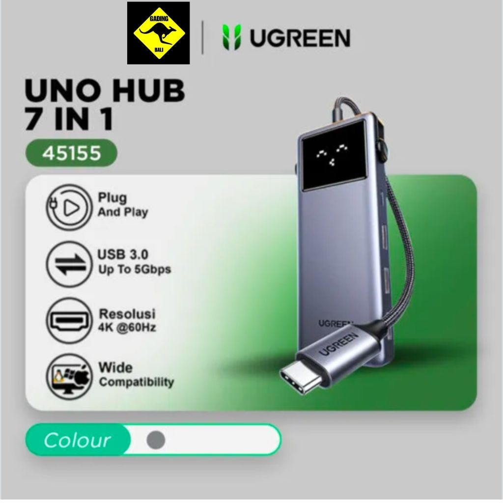 USB HUB UGREEN UNO HUB 7 IN 1 RJ45 สีเทา 45155