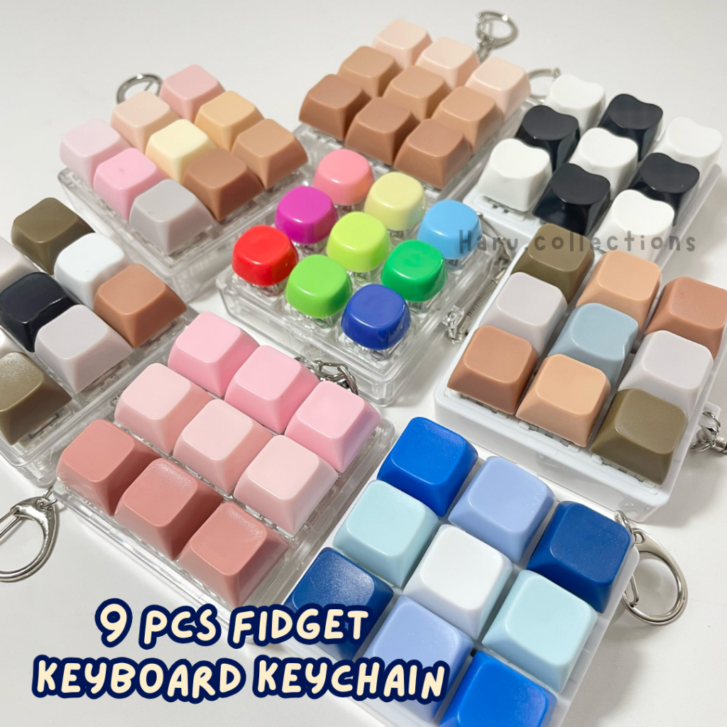 GANTUNGAN [HARU] 9 ชิ้นคีย์บอร์ด Fidget พวงกุญแจพวงกุญแจคีย์บอร์ด Fidget ASMR Mini Digital Mechanica
