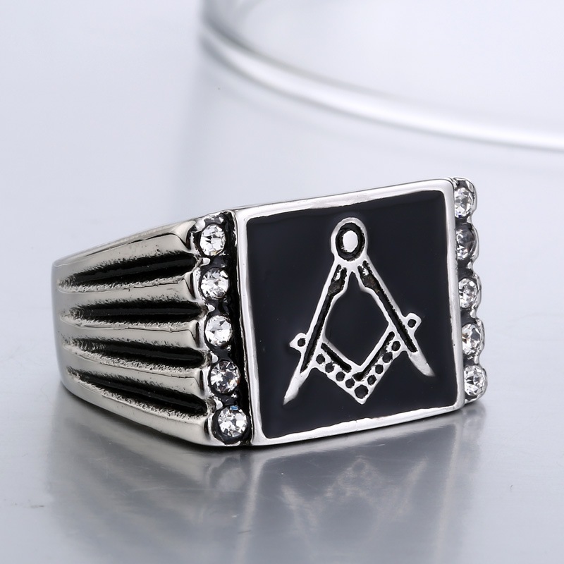 Vintage Masonik Seal Ring Mens Stainless Steel Square Flat Ring Biker Style / Premium Stainless Stee