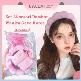 Calla Paket Lengkap Headband Cuci Muka Korea 16Pcs/ Jumbo Fluffy Empuk Polos Head Band/Berbagai Macam Jepit Rambut/Aksesori Rambut Mode