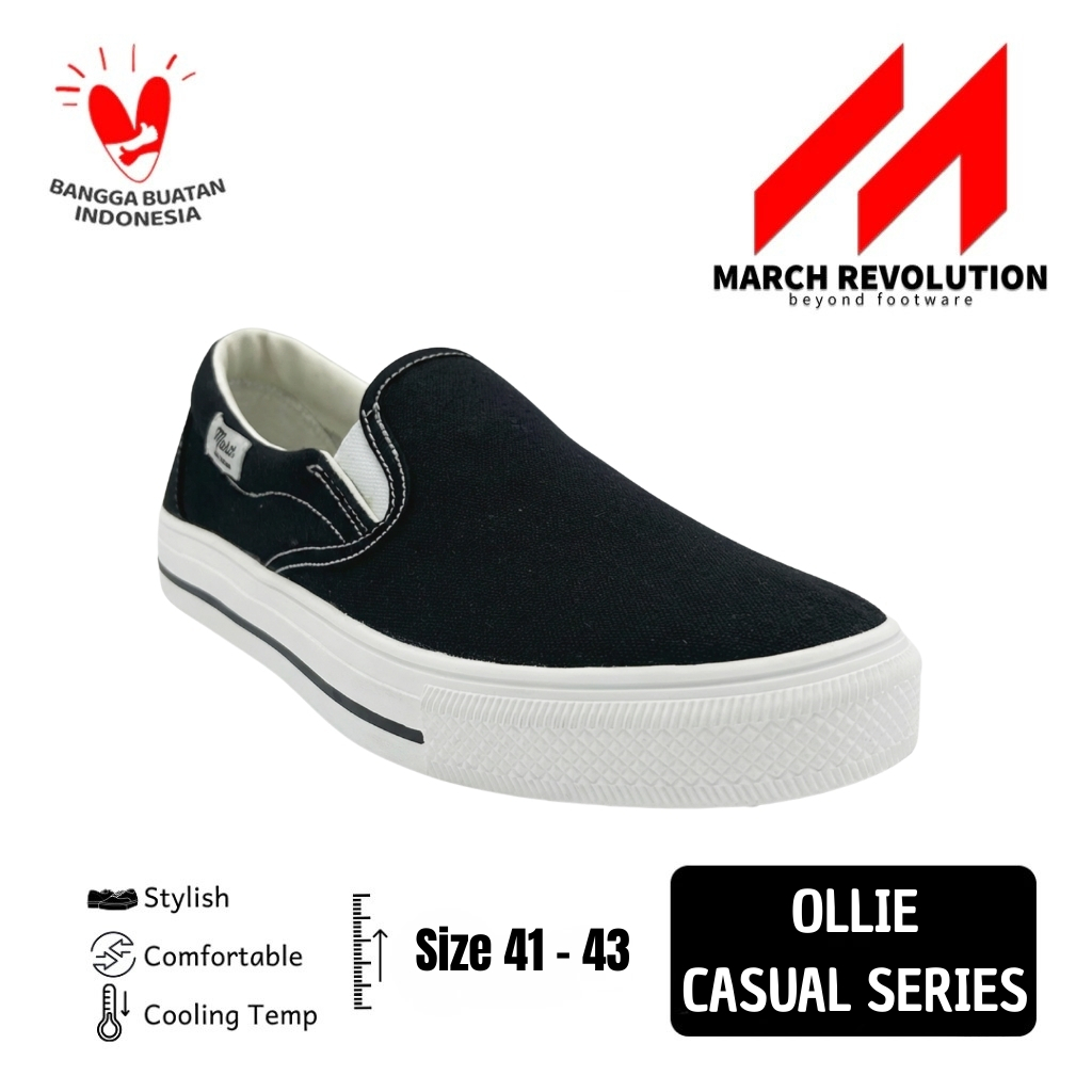 March Revolution Ollie รองเท้าแบบสวมสําหรับผู้ชายและผู้หญิง - รองเท้าผ้าใบผ้าใบสีดําและสีขาว