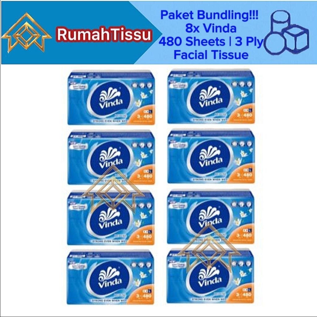 [8 Pack Bundling Package] VINDA DELUXE กระดาษเช็ดหน้า 480 แผ่น 3 ชั้นขายส่งกระดาษเช็ดหน้า