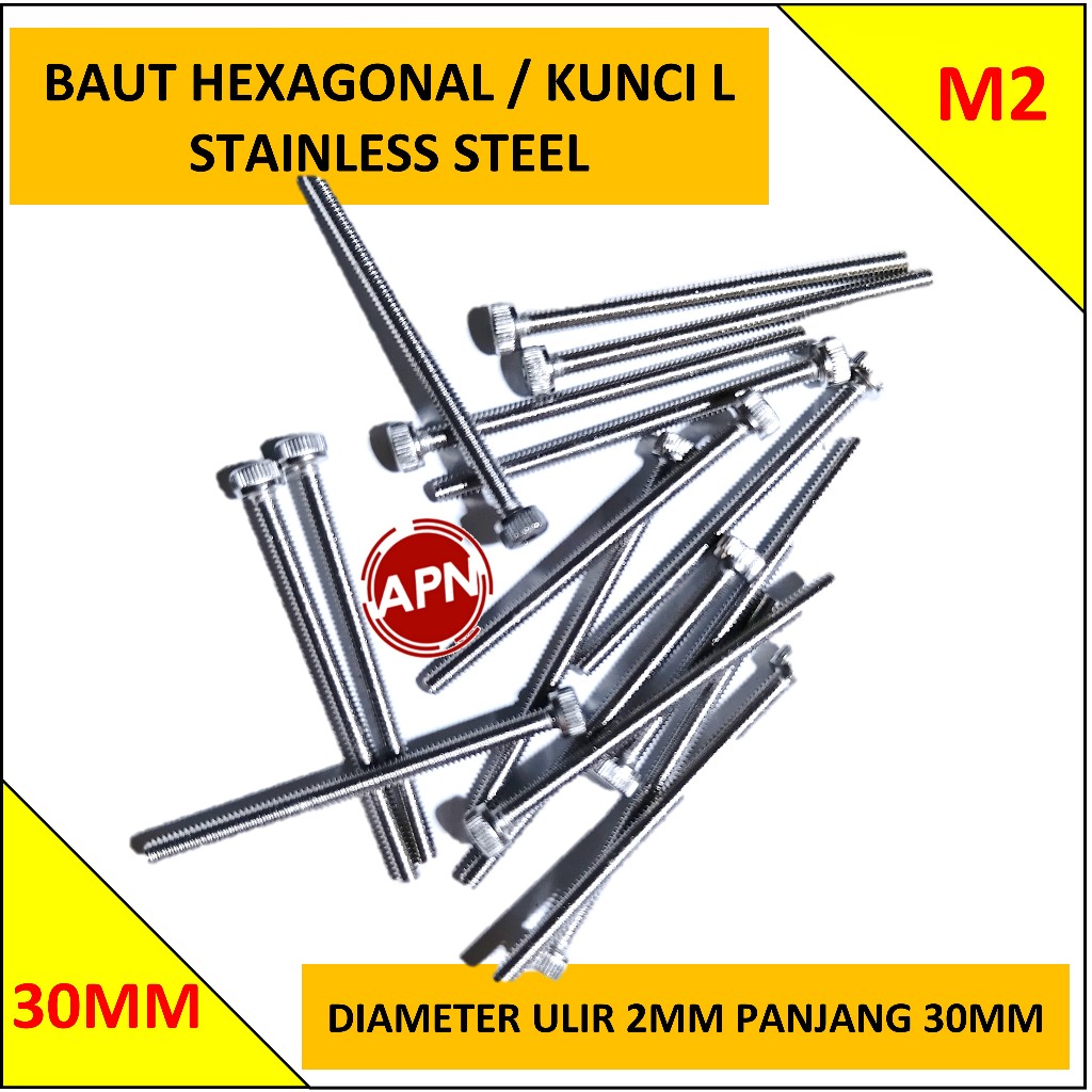 L-BOLT / HEXAGONAL M2 STAINLESS STEEL BOLT 30MM LENGTH