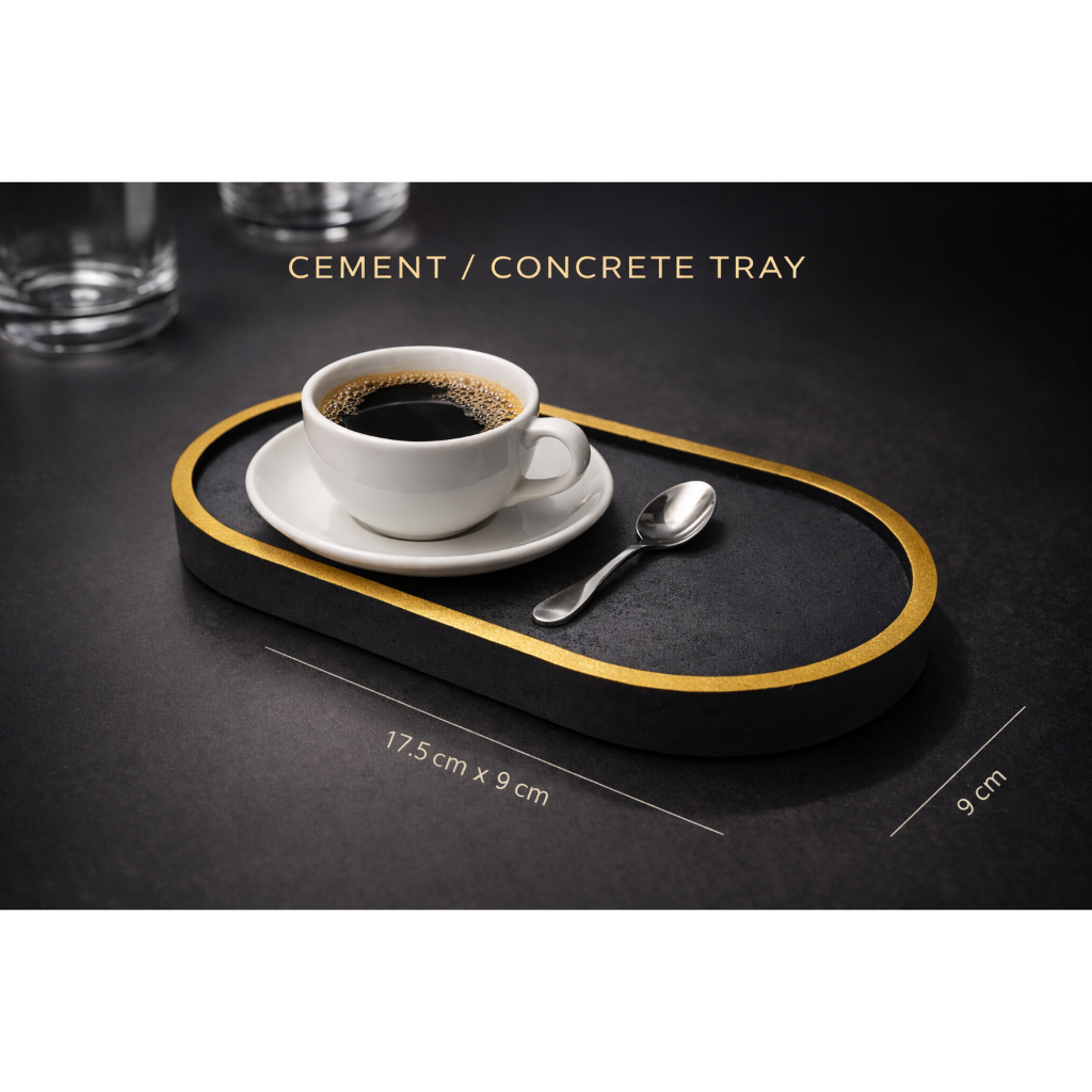 CONTCRETE TRAY SIZE 17.5X9 CM / BLACK DOFF & GOLD METALLIC COLOR - ทําด้วยมือ 100%