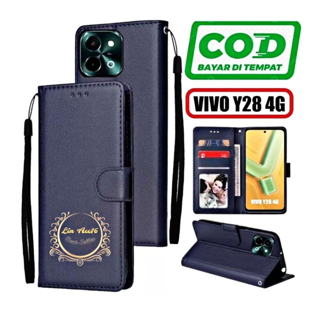 HP Vivo Y28 4G Casing Premium Leather Flip Cover Elegant Wallet - Softcase Smartphone Back Cover