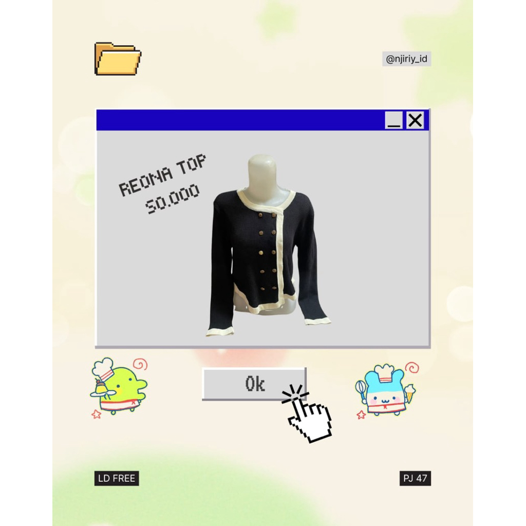 Reona ปุ่มท็อปคลาสสิกแขนยาวสีดํา