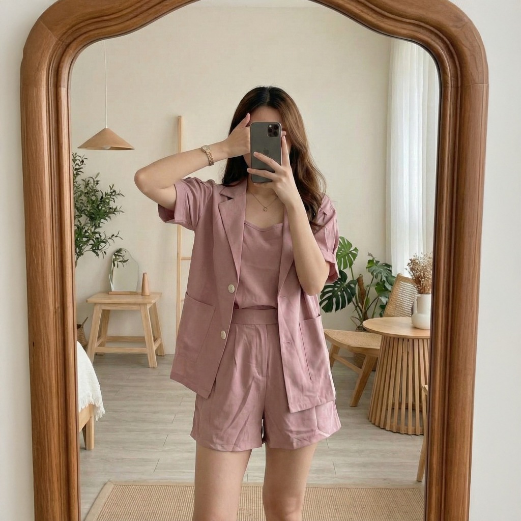 Viral Womens 3in1 Set JB 6083 Size XL One Set Shorts and Tops Korean Style Jumbo Simple Set Viral Wo