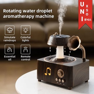 Unixso Gramophone Humidifier Aroma Diffuser + White Noise + Bluetooth Speaker with RGB LED Color | Essential Oil Pelembab Ruangan Hadiah Ulang Tahun Aromatherapy