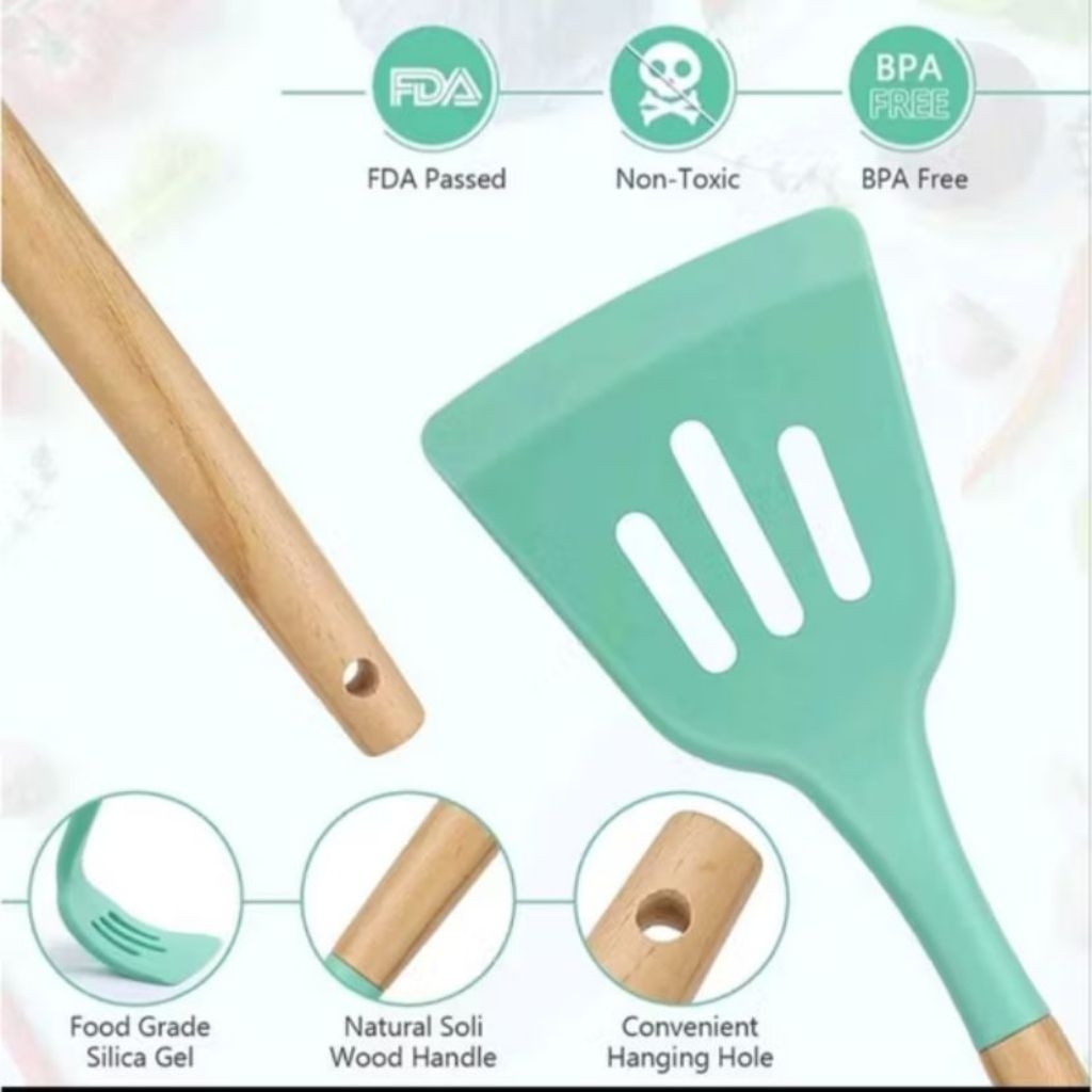 SILICONE SpaTULA WITH WOODEN HANDLE HOLES / HEAT RESISTANT SILICONE SPATULA / WOODEN SPATULA
