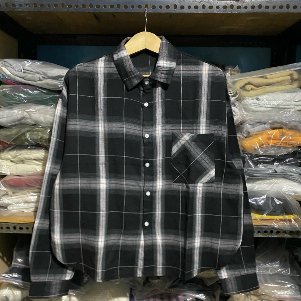 R Studio Kr เสื้อเชิ้ตลายสก๊อต L/S สีดํา ไซส์ 1 62x59