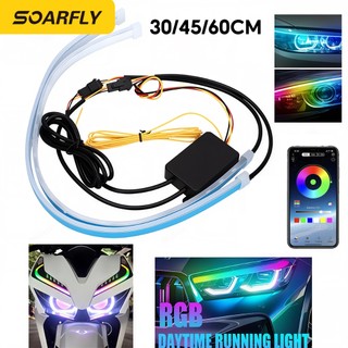 SOARFLY 2PCS Lampu LED DRL Alis Flexibel WRGB 60cm RGB Matrix Mobil Motor 30cm 45CM 60cm Selang Sein Running