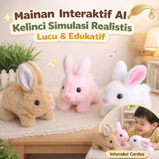 Berjalan/Interaktif /Mainan Interaktif Simulasi AI Kelinci Kecil/Mainan Mewah Kelinci yang Bergerak Seperti Asli, Edukatif, Cerdas/Realistis, Mainan Kelinci Berjalan, Hadiah Unik untuk Anak-anak, Hadiah Ulang Tahun AI untuk Anak-anak