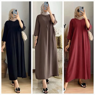 Zea Long dress tangan 3/4 airflow cringkle busui ,daster gamis panjang