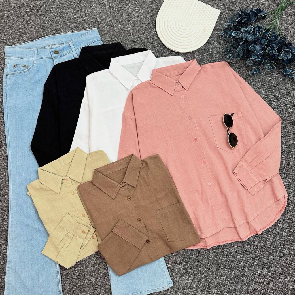 รหัสเสื้อ KEMEJA KAVYA LINEN POCKET OV: 10060780