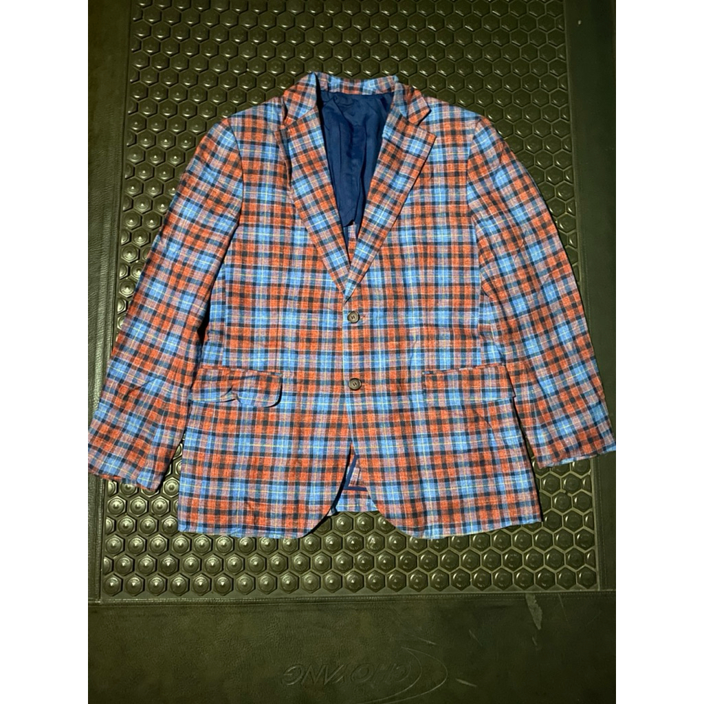 MERAH HOLLAND & SHERRY LONDON TARTAN BLAZER JACKET RED NAVY BLUE LUXURY BRANDED