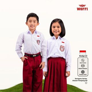 Seragam SD Woffi Kemeja Panjang Badge Putih Bendera