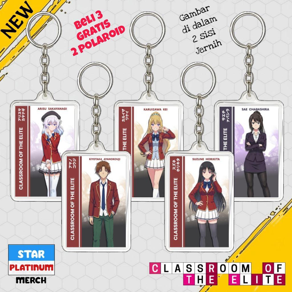 GANTUNGAN Classroom of the Elite Keychain - Yokoso Jitsuroyu Shijo Shugi no Kyoitsu e Keychain - พวงกุญแจอนิเมะ - Ayanokouji Kiyotaka Keychain - Hanakita Saka - Kisu-Kashira
