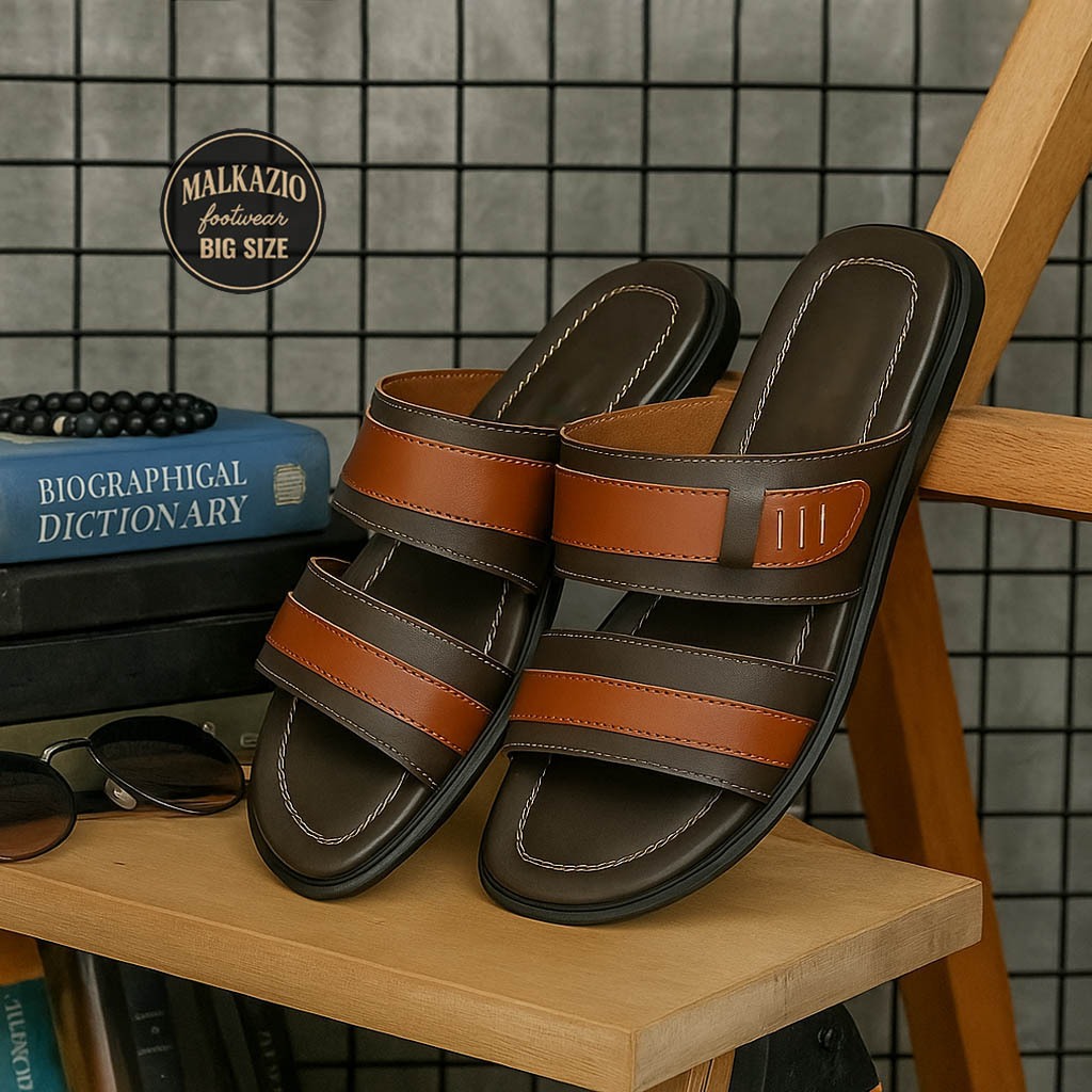 Malkazio - Orval J-17 Coffee Tan | ไซส์ใหญ่ | รองเท้าแตะหนังผู้ชายขนาดจัมโบ้ขนาดใหญ่ 44 45 46 47 48