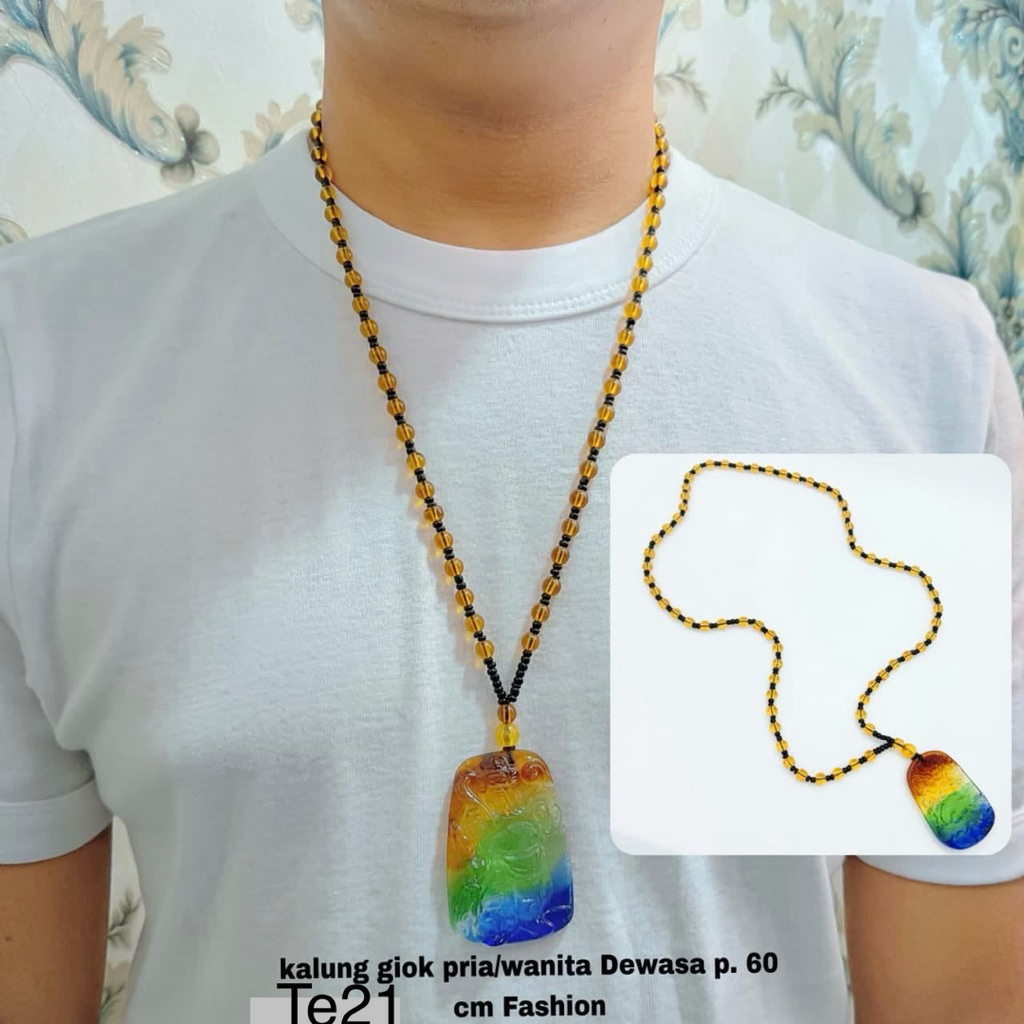 HIJAU สร้อยคอผู้ชายและผู้หญิงผู้ใหญ่ 60 ซม.LENGTH สีเขียวสี DONUT DRAGON KOI COIN MOTIF ETC.