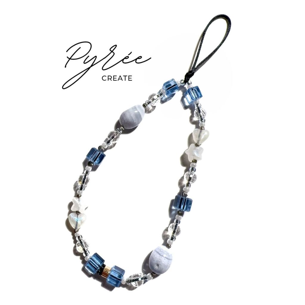 [หนึ่งและเท่านั้น] ผ้าคลุมหน้าของ Eirene - Blue Lace Agate - เสน่ห์โทรศัพท์/สายโทรศัพท์