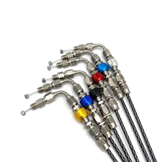 ข้อต่อสายแก๊ส L CNC Stainless HDJ RACING Thread m10 / 14 สายเงินหรือดํา 2 เมตร | สากลสําหรับก๊าซเสีย