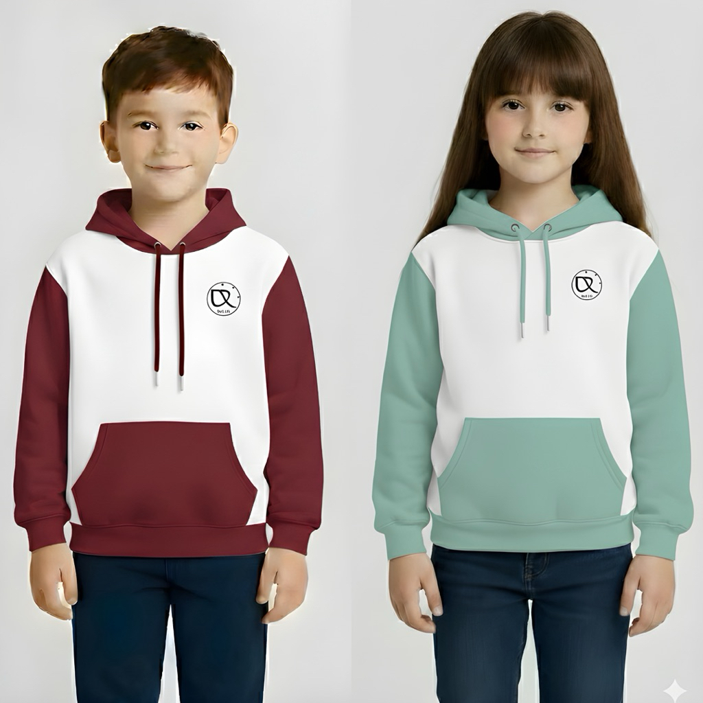 DnR DnR SWETER HOODIE JUMPER KIDS CUTE COLOR COMBINATION UNISEX BOYS AND GIRLS 1-12 ปี