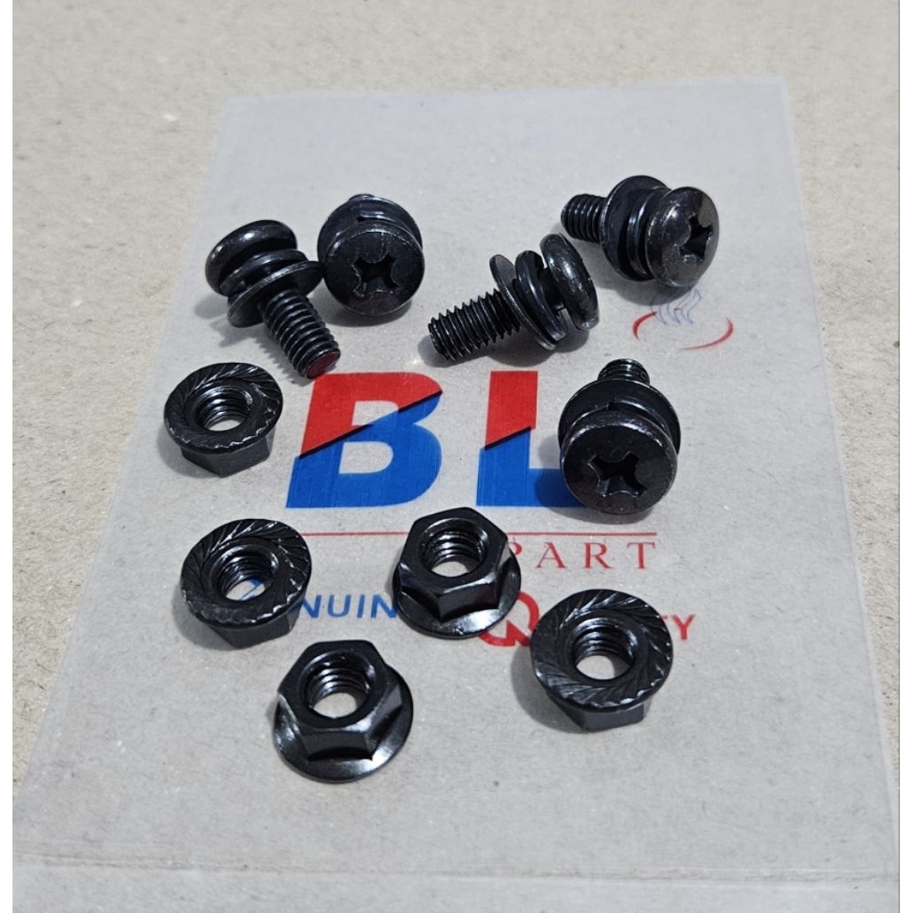 (น็อต 10 ตัว / น็อต 10 ตัว + น็อต) น็อตแหวนคู่ JP M6x15 สีดํา / น็อตป้ายทะเบียนสากล