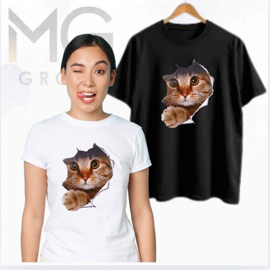 MG Cute Cat Mens and Womens Tops - Premium Cat Art T-Shirt - Cute Cat Broken Frame T-Shirt - Oversiz