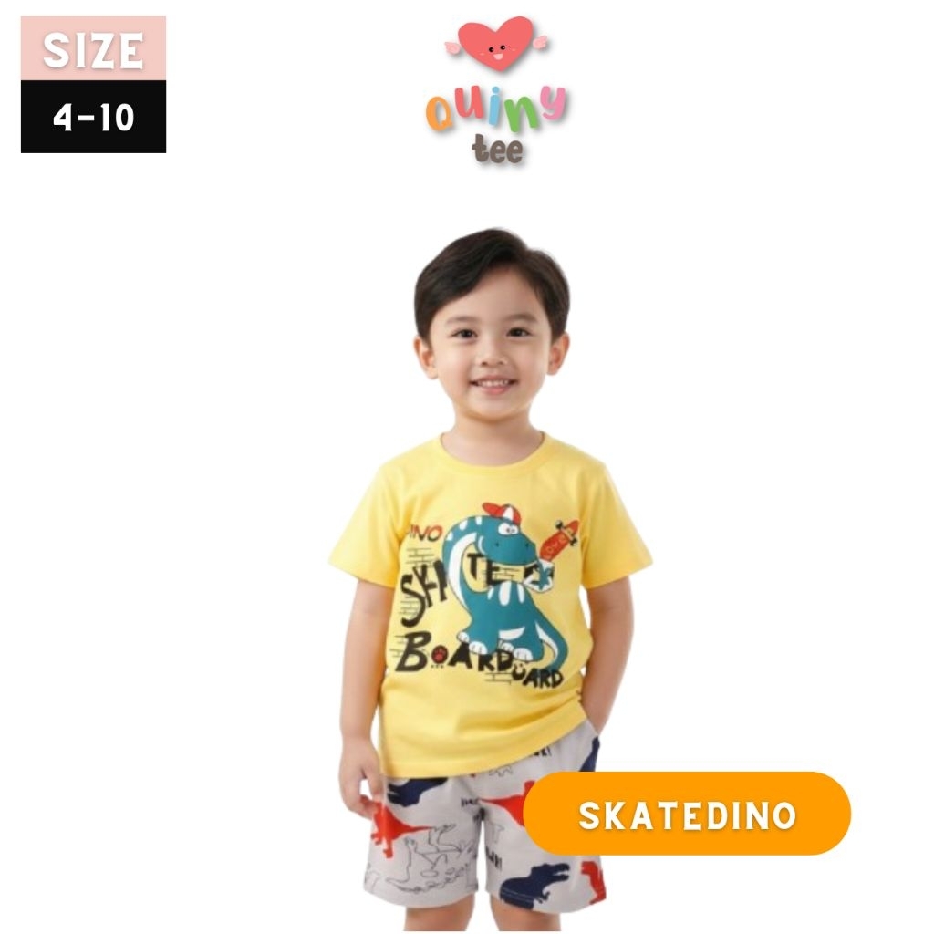 Quinytee SKATEDINO ทุกวัน kidswear ชุด dino swag สุดเท่ 2-5 ปีหนาเรียบ