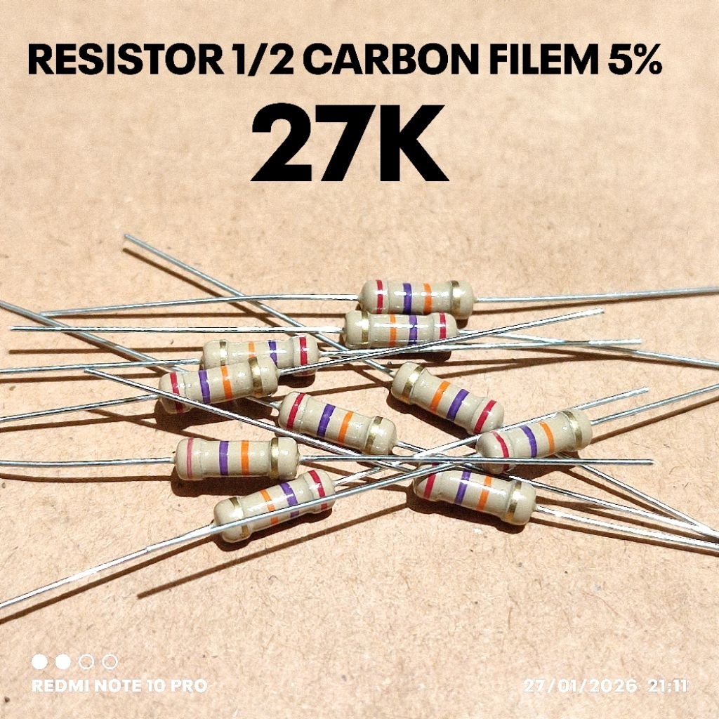 (10 ชิ้น) 1/2W 1/2WATT 27K 27K KILO CF 5% ROHS RESISTORS