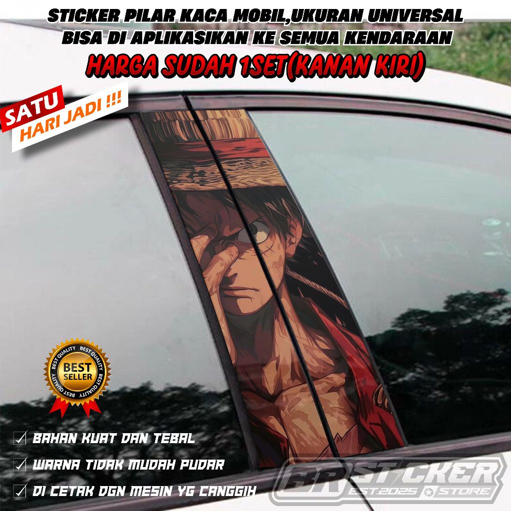 หนึ่งชุดสติกเกอร์ประตูรถยนต์พร้อม LUFFY MOTIF ซ้าย - ชุดสําหรับทุกประเภทของรถยนต์