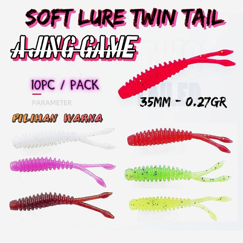 1 แพ็คของ SOFTLURE LURE TWIN TAIL 3.5 ซม. AJING เกมเหยื่อเบรก 10 ชิ้น