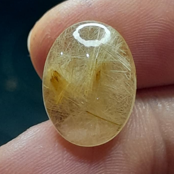 Natural Golden Rutilated Quartz Dim: 16 x 12 x 5.8 มม. 8.1 Ct Gold ไม้จันทน์ผม Amethyst รูปไข่ Caboc
