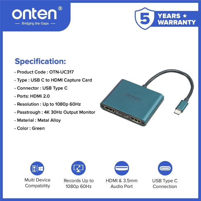 ONTEN - TYPE-C TO CAPTURE CXARD (2HDMI) - UC317