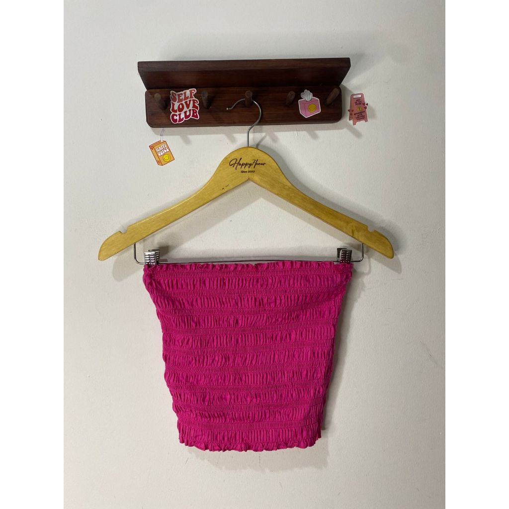 STRADIVARIUS PINK RUCHED BANDEAU TOP