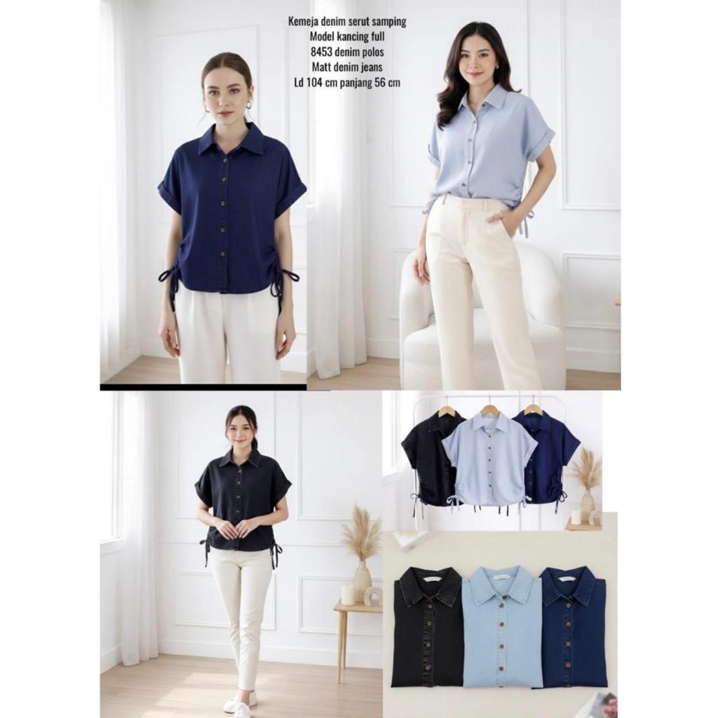 KEMEJA HARA SALUR DENIM SHIRT / STRIPE DENIM SHIRT มีกระดุมและด้านข้าง TIE DRAWSTRING 8453