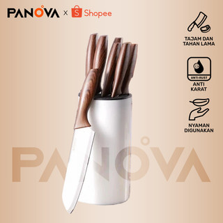 PANOVA Kitchen Knife Set 9 Pcs Serbaguna: Pisau Dapur Super Tajam Stainless Steel untuk Daging, Sayur, Buah - Anti Karat, Gagang Premium & Holder BKE31107