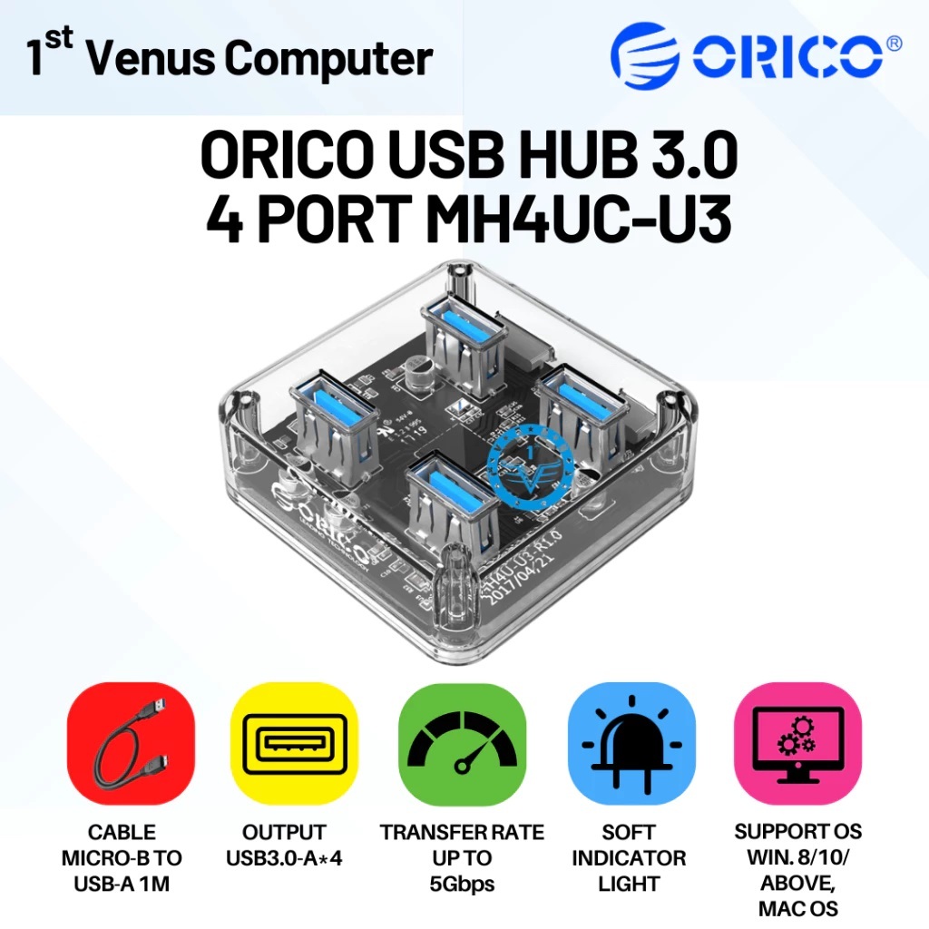 ORICO MH4U-U3 USB3.0 Transparent Desktop HUB - TRANSPARENT / USB HUB ORICO MH4U-U3 USB3.0 Transparen