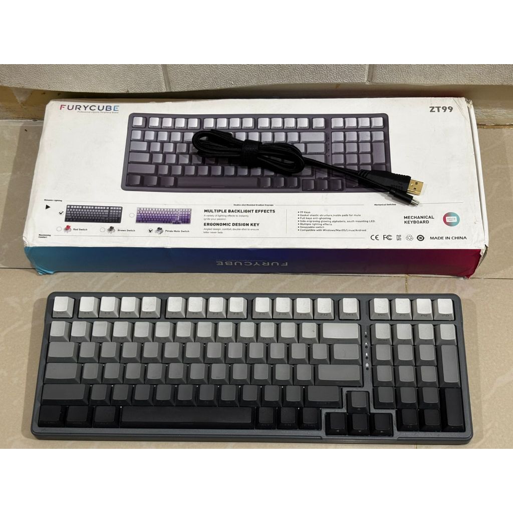 FURYCUBE ZT99 ZIFRIEND คีย์บอร์ดแบบกลไก 99 คีย์ Double Layer PBT Keycap ไฟแบ็คไลท์สีขาว