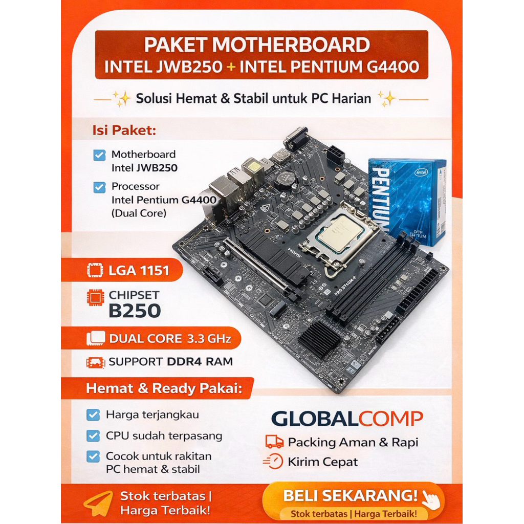 แพ็คเกจเมนบอร์ด Intel B250 + Intel G4400