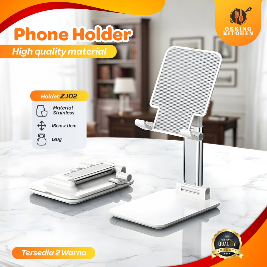 ZJ02 ที่วางโทรศัพท์มือถือโต๊ะพับปรับระดับได้ – ฐานโลหะพรีเมี่ยม