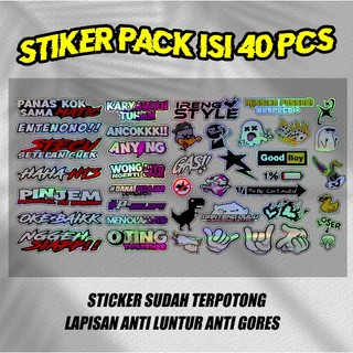 Sticker Pack Isi 40 pcs Siap Tempel Stiker Racing GAS OJING NGGEH SIAP Hologram Pelangi Vinyl Tahan Air