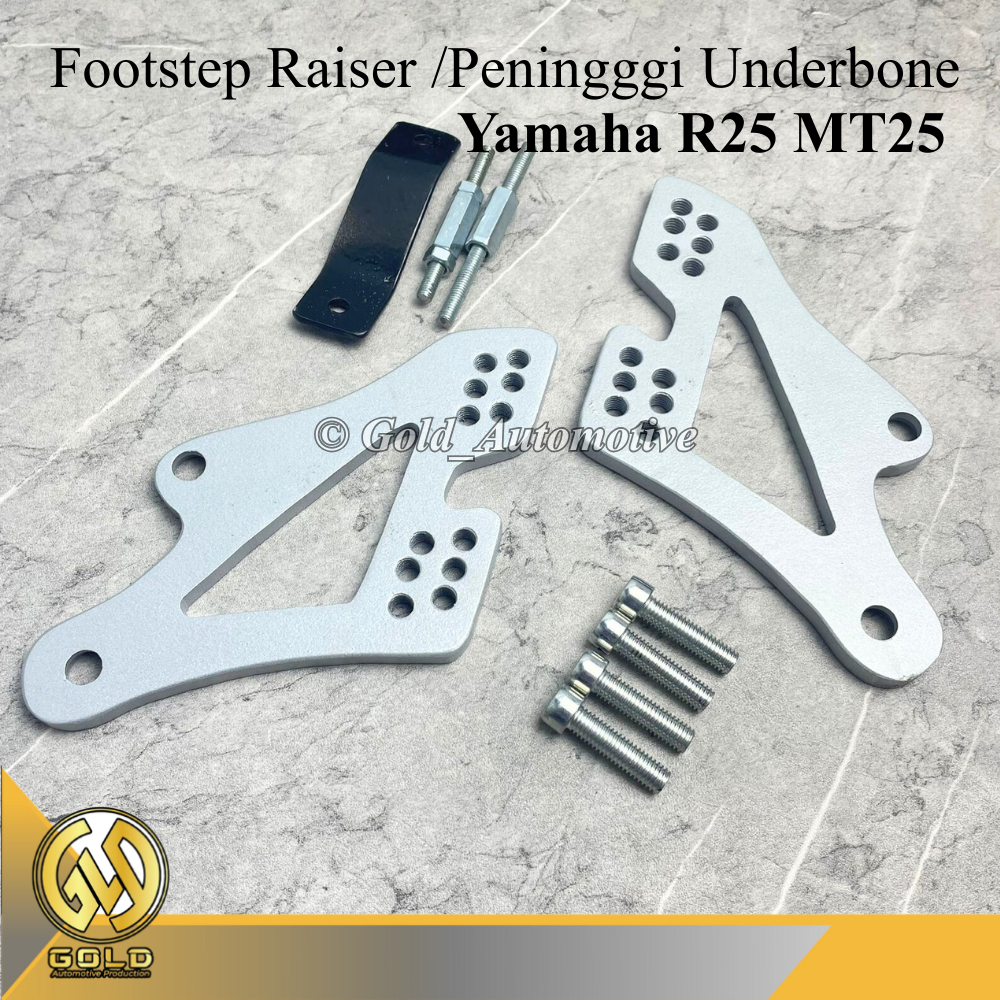 Footstep Raiser Yamaha R25 MT25 Gear Underbone CNC แผ่นเหล็ก Plug and Play Sporty Black Silver
